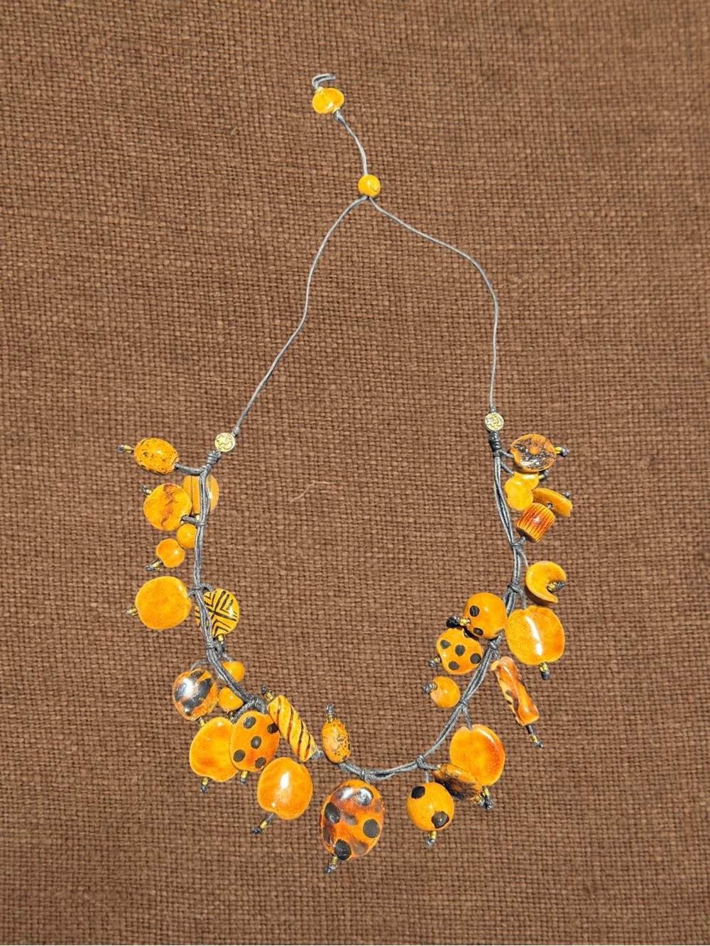 Boho Inspired Orange & Black Statement Beaded Necklace